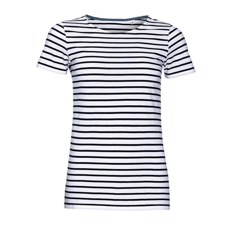 Tee Shirt Rayé Femme MC 150 - Blanc/marine