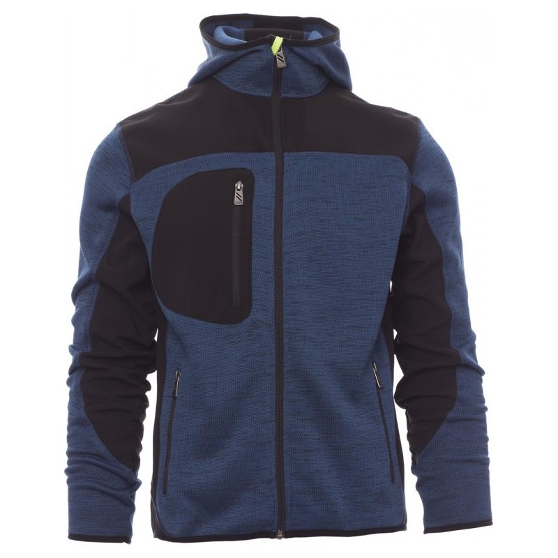 Veste Tricot Capuche Trip 380 - Bleu chiné/noir/jaune fluo