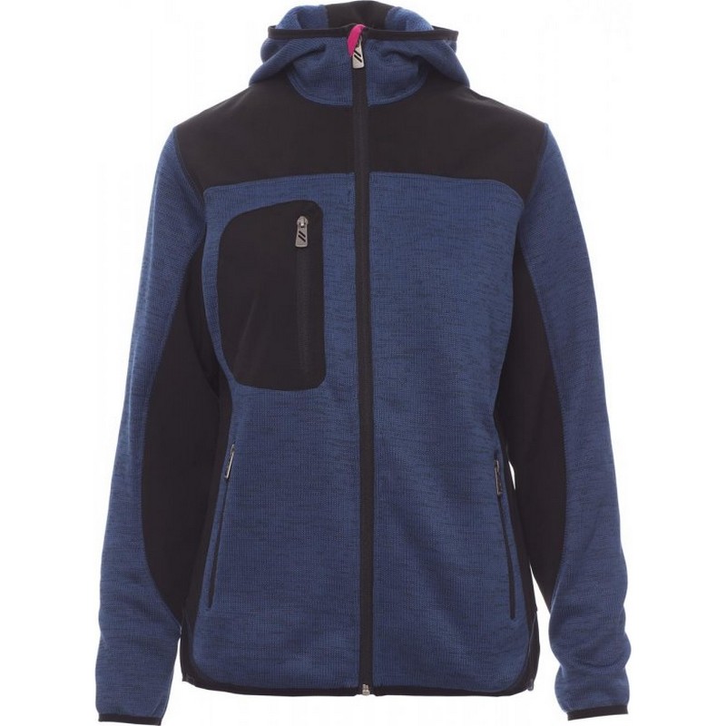 Veste Tricot Capuche Femme Trip 380 - Bleu chiné/Noir/Fuschia fluo