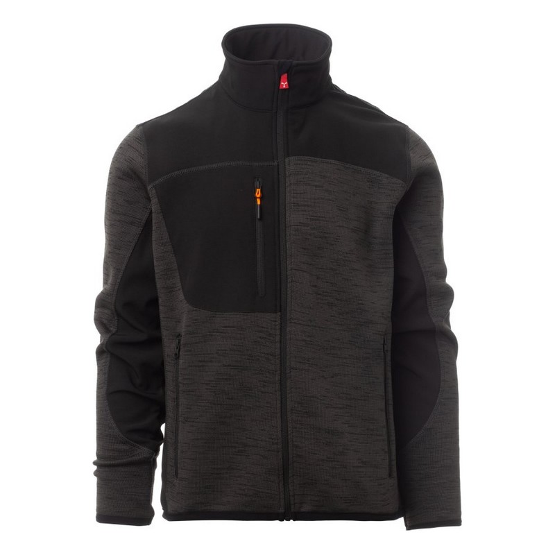 Veste Tricot Technique Travel 380 - Gris acier chiné/noir/orange fluo