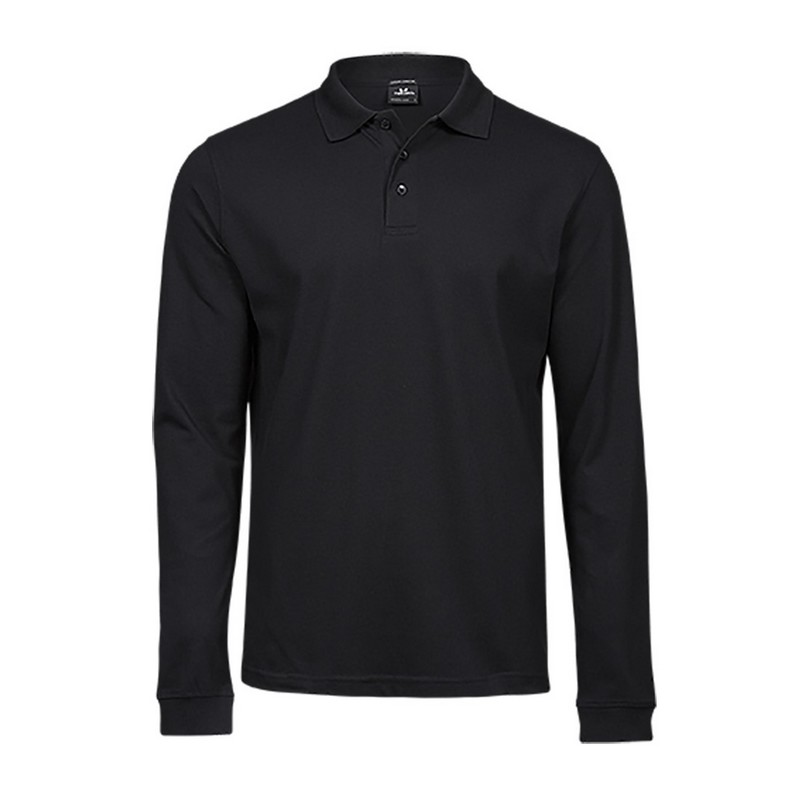 Polo Manches Longues Stretch Luxe Homme - Black