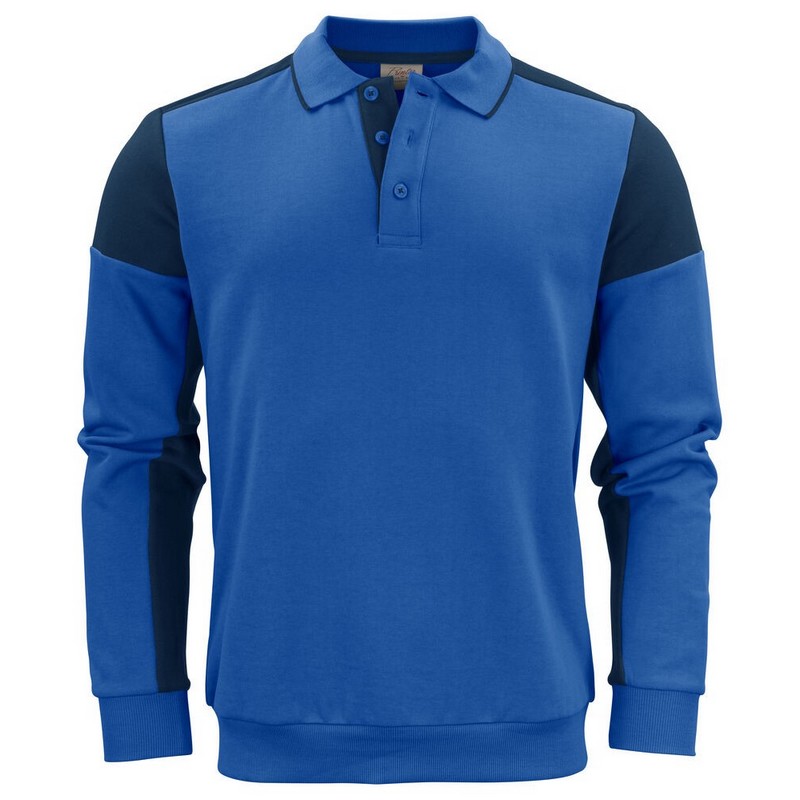 Sweat Bicolore Col Polo Prime 280 - Cobalt/marine