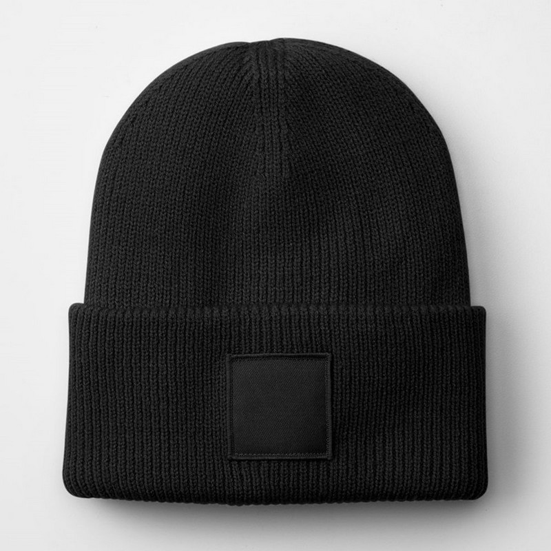 Bonnet à Large Revers avec Patch Ton sur Ton - Black